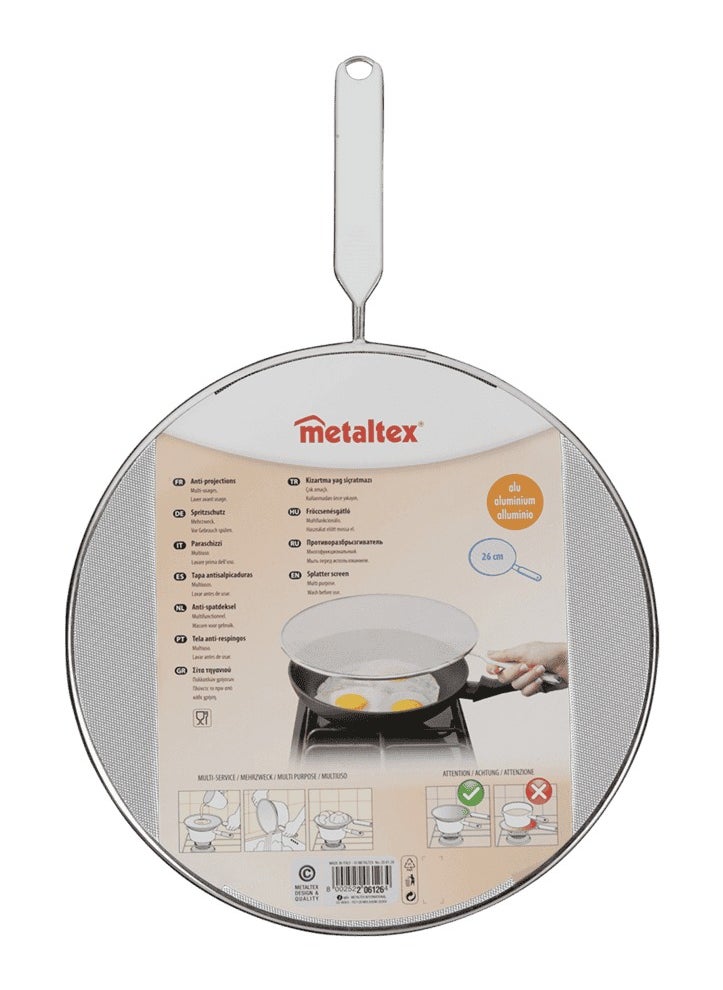 Metaltex Metaltex Splatter Screen – 26cm Aluminium, Finely Perforated, with Wire Handle and Plastic Insert  - Image 2