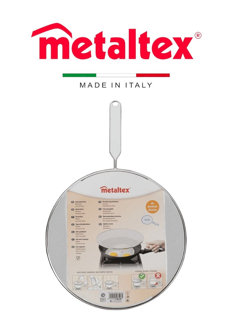 Metaltex Metaltex Splatter Screen – 26cm Aluminium, Finely Perforated, with Wire Handle and Plastic Insert  - Image 1