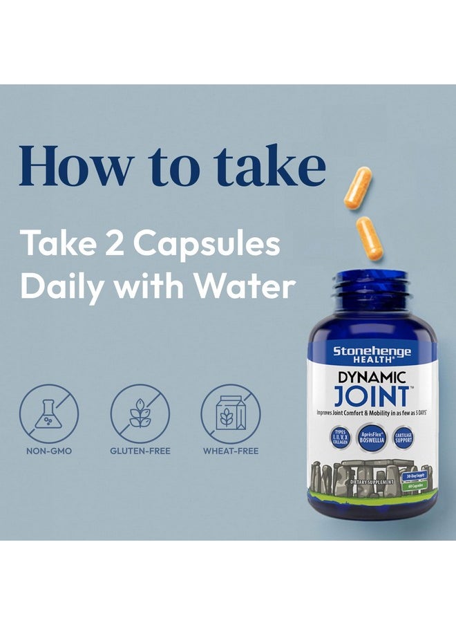 Stonehenge Health - Stonehenge Health Dynamic Joint Supplement - Comfort, Mobility, Flexibility with AprèsFlex Boswellia, MSM, Collagen, Bromelain, Turmeric, Vitamin C, D3 (60 Capsules) - Image 1