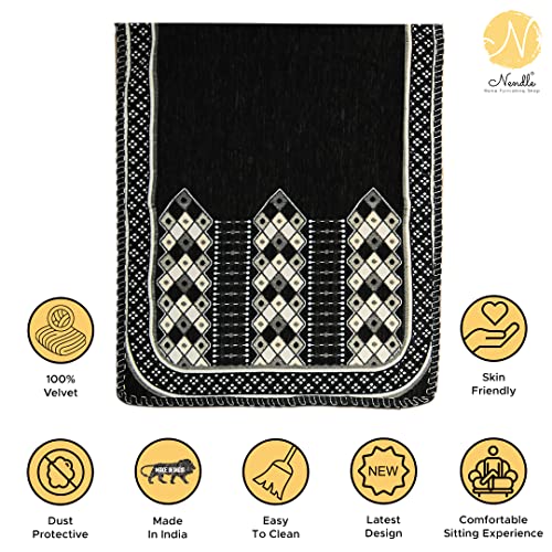 Nendle Luxurious Abstract Design Sofa Cover 3 Seater Velvet| 3 Seater Sofa Cover for Living Room, Drawing Room and Hall (Pack of 2, Black) - Image 2