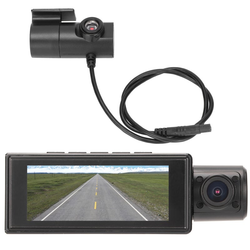 كاميرا dash cam ثلاثية القنوات مع GPS لتسجيل السيارة، زاوية أمامية 170 درجة وزاوية داخلية 170 درجة وزاوية خلفية 140 درجة بدقة 1080p - تسجيل حلقي، رؤية ليلية، وضع الركن لحماية شاملة - Image 3