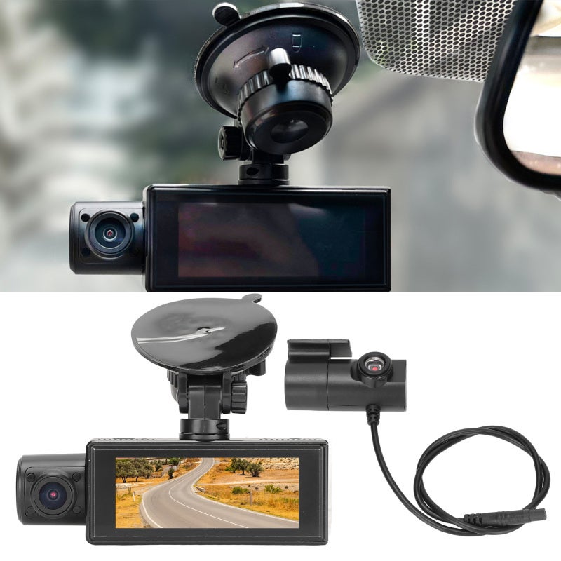 كاميرا dash cam ثلاثية القنوات مع GPS لتسجيل السيارة، زاوية أمامية 170 درجة وزاوية داخلية 170 درجة وزاوية خلفية 140 درجة بدقة 1080p - تسجيل حلقي، رؤية ليلية، وضع الركن لحماية شاملة - Image 4