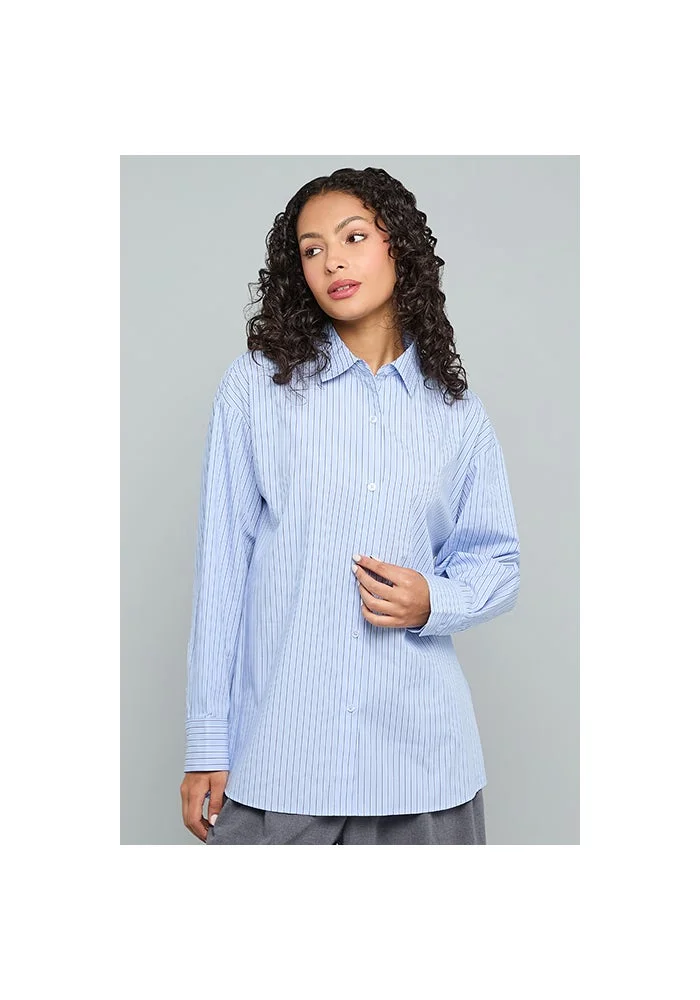 أر أند بي Striped Shirt with Classic Collar and Long Sleeves