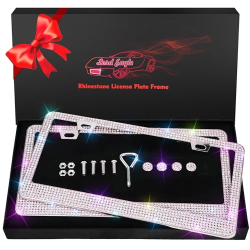 Lord Eagle 2 Pack AB Bling License Plate Frames 1200 HandSet Iridescent Rainbow Crystals RustProof Stainless Steel 100 Street Legal Girly Car Accessories Gifts for Women Placas de Carro Mujer - Image 1