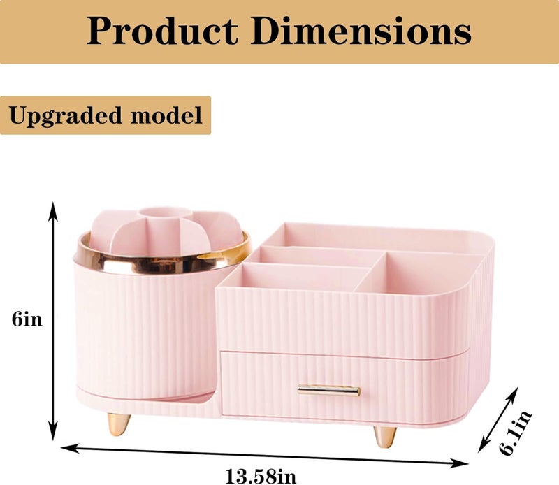 COMFYROOM Rotating Makeup Organizer for Vanity with Brush Holder and Drawer, Cosmetic Makeup Storage, Large Spinning Makeup Skincare Organizer, Countertop Makeup Perfume Organizer, Lotions Display Case (Pink) - Image 4