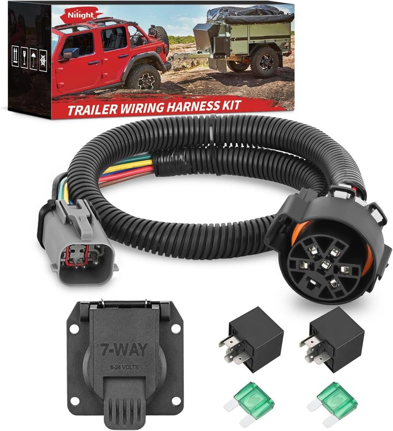 Nilight 7 Pin Trailer Wiring Harness Kit 55243 Vehicle Side 7 Way RV Blade USCAR Plug Compatible with 1999 2000 2001 Ford F250 F350 F450 F550 Super Duty F-250 F-350 F-450 F-550 Tow Hitch Accessories - Image 1