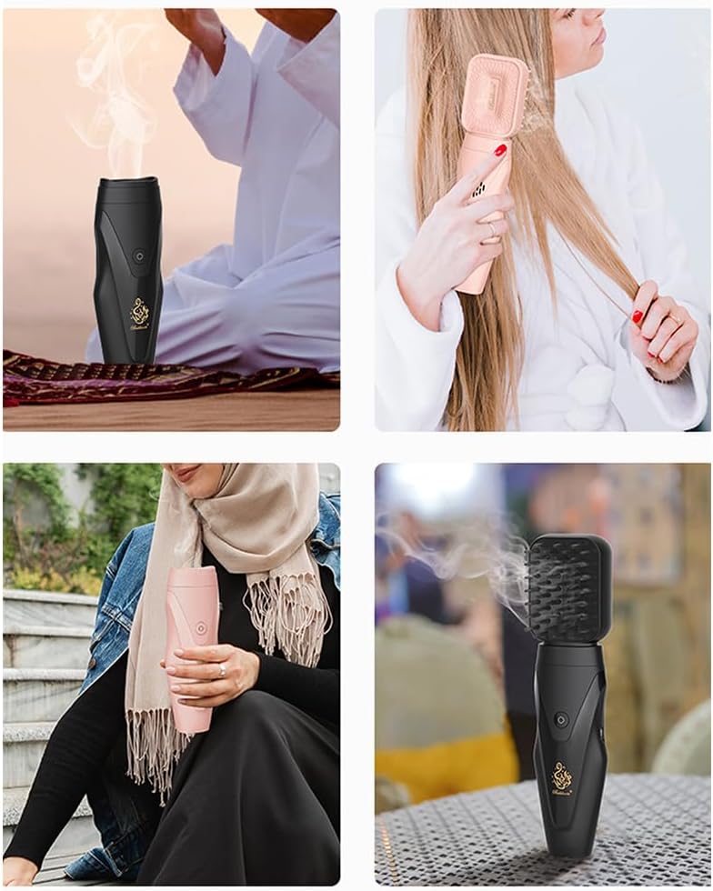 مبخرة كهربائية محمولة على شكل مشط، مبخرة بخور USB، مبخرة للشعر (وردي) - Image 1