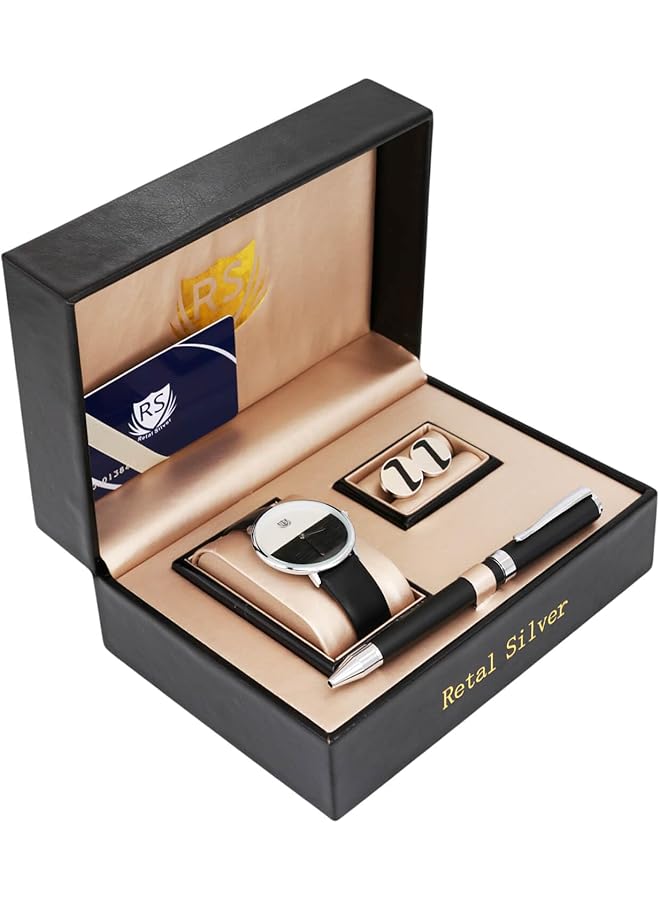 آر إس ساعة كوراتو للرجال كلاسيكية كاجوال من الجلد الأخضر كوارتز