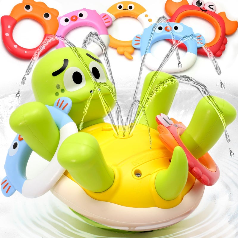 Sizobi Baby Bath Toys Rechargeable Turtle Bath Toy Sprinkler for Toddler with 5 Rings Bathtub Fountain Spray ToyPool Water Bath Toys for Kids Ages 13 Boys Easter Basket Stuffers Birthday Gifts - Image 2