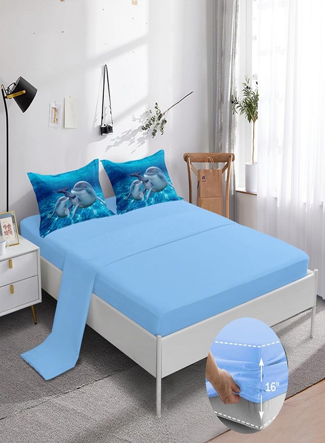 BDUCOK Dolphin Comforter Set Queen Size Bed in a Bag Cute Dolphin Jumping Blue Ocean Themed Bedding Set for Boys Girls Room Decor with Comforter,Pillow Shams,Flat Sheet,Fitted Sheet,Cushion Cover(Queen6Pcs) - Image 4