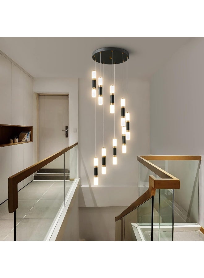 Liangmh Liangmh 9-Light Modern Kitchen Island Dimmable Led Modern Black Gold Ceiling Pendant Light Living Room Bedroom Foyer Led 54W Stairs Large Chandelier - Image 2