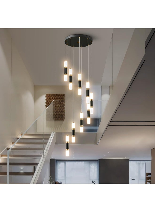 Liangmh Liangmh 9-Light Modern Kitchen Island Dimmable Led Modern Black Gold Ceiling Pendant Light Living Room Bedroom Foyer Led 54W Stairs Large Chandelier - Image 4