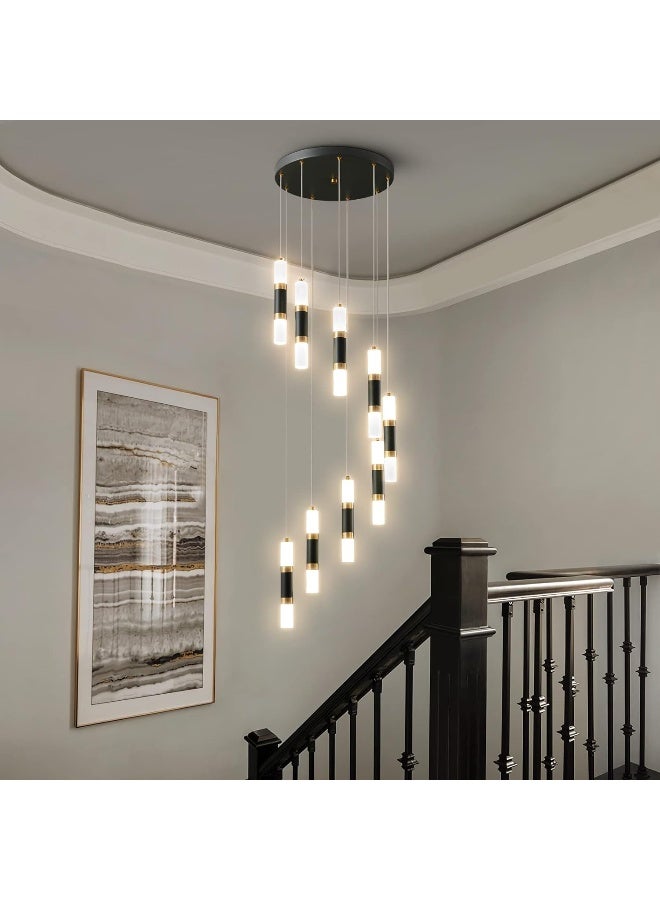 Liangmh Liangmh 9-Light Modern Kitchen Island Dimmable Led Modern Black Gold Ceiling Pendant Light Living Room Bedroom Foyer Led 54W Stairs Large Chandelier - Image 3
