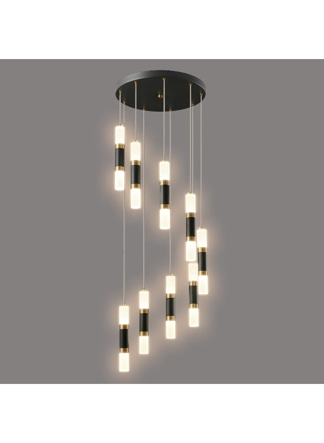 Liangmh Liangmh 9-Light Modern Kitchen Island Dimmable Led Modern Black Gold Ceiling Pendant Light Living Room Bedroom Foyer Led 54W Stairs Large Chandelier - Image 1