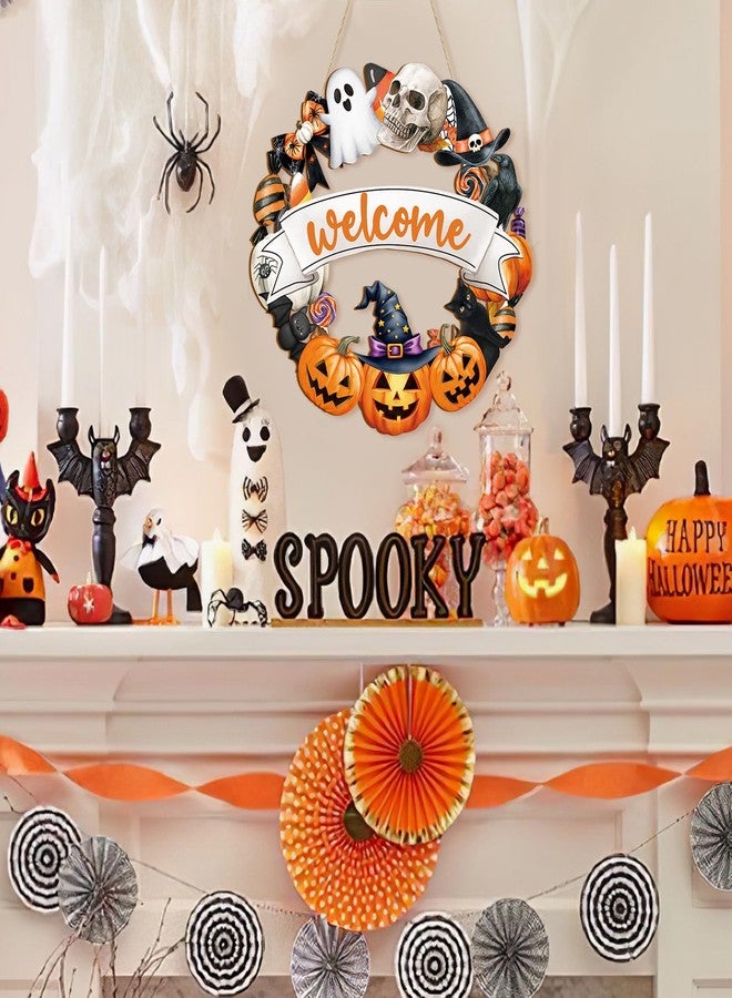 Sophena Halloween Decoration Wooden Ghost Door Wreath for Front Door Sign Wall Signs, Pumpkin Bat Black Cat Happy Halloween Sign Hanging for Home Wall Decor Party Outdoor Indoor Supply - Image 4