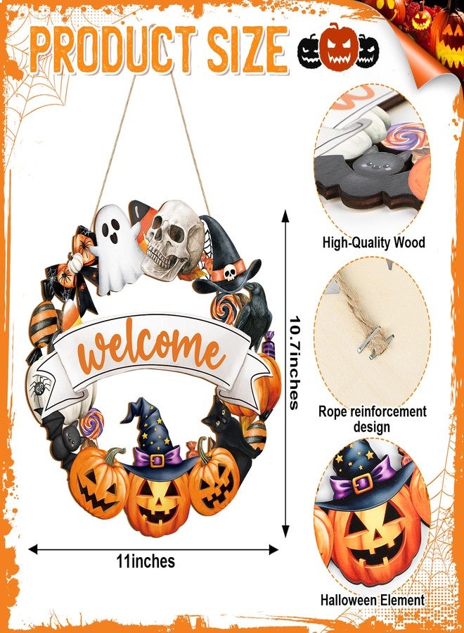 Sophena Halloween Decoration Wooden Ghost Door Wreath for Front Door Sign Wall Signs, Pumpkin Bat Black Cat Happy Halloween Sign Hanging for Home Wall Decor Party Outdoor Indoor Supply - Image 2