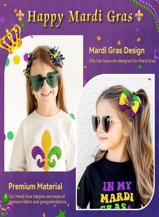 CN 4 PCS Mardi Gras Hair Bows for Girls, Purple Yellow Green Hair Clips Glitter Grosgrain Ribbon Bows with Alligator Clips,Mardi Gras Hair Accessories with Mask for Toddler Kids Teens Parade - Image 4