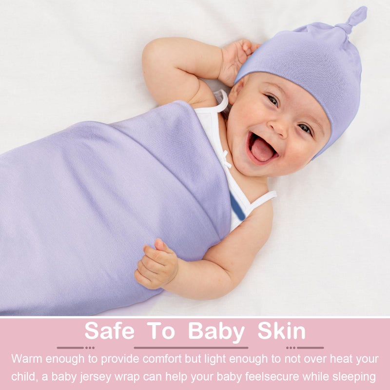 JaGely 2 Pack Baby Newborn Swaddle Blanket and Hat Set 47" x 47" Large Stretchy Newborn Swaddle Blankets with Hat Soft Receiving Blankets for Newborn Baby Boy and Girl Essentials (Pink, Light Purple) - Image 5