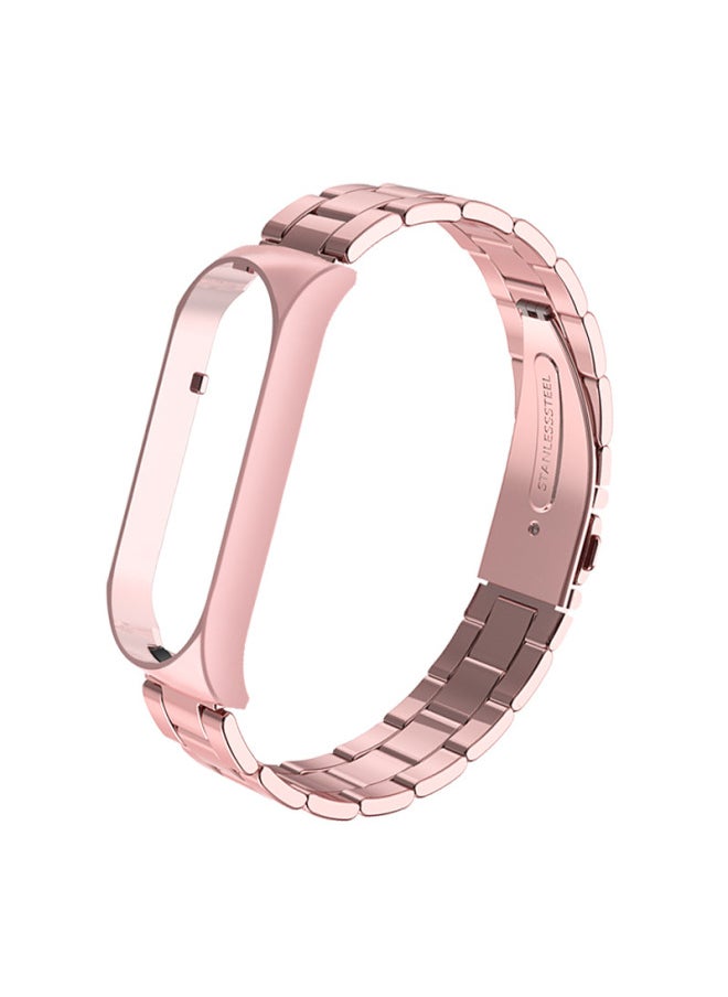 Generic - Metal Strap For XiaomiBand 6 5 Milanese Loop Three-bead Stainless Steel Mesh Strap Compatible For Xiaomi34 Smart Bracelet-Color:Three Beads-rose Powder-Specifications:Mi Band 3/4 Universal - Image 1