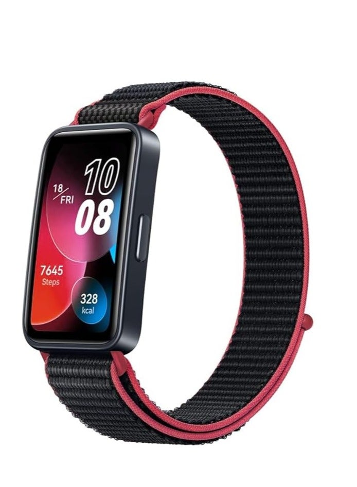 حزام ساعة من النايلون لفرقة هواوى باند 9/8  سوار ساعة رياضية بديل قابل للتعديل متوافق مع حزام النايلون الرياضي  للنساء والرجال- احمر واسود