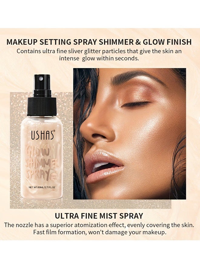 Ushas Body Shimmer Spray, Long Lasting Moisturizing Body Shimmer Luminizer Glow Illuminator Quick-Drying and Non-Sticky Liquid Highlighter Spray for Face and Hair Glitter，Waterproof Shimmering Luminizer #04 - Image 2