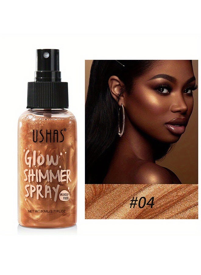 Ushas Body Shimmer Spray, Long Lasting Moisturizing Body Shimmer Luminizer Glow Illuminator Quick-Drying and Non-Sticky Liquid Highlighter Spray for Face and Hair Glitter，Waterproof Shimmering Luminizer #04 - Image 2
