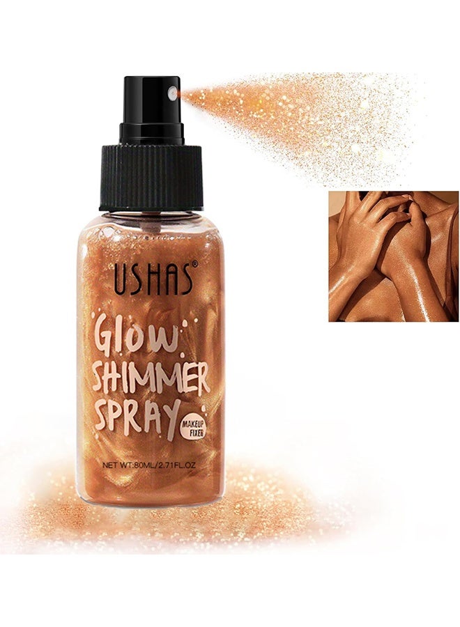 Ushas Body Shimmer Spray, Long Lasting Moisturizing Body Shimmer Luminizer Glow Illuminator Quick-Drying and Non-Sticky Liquid Highlighter Spray for Face and Hair Glitter，Waterproof Shimmering Luminizer #04 - Image 1