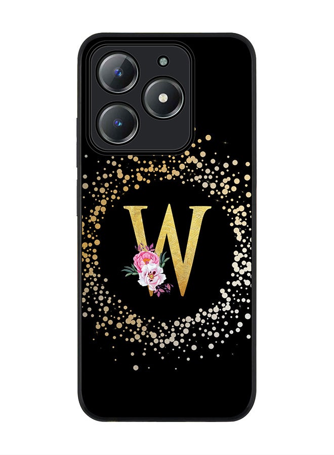 For Realme C63 / Realme C61 4G Case,Slim fit Camera Protection, Shockproof Thin Phone cover  - Custom Monogram Floral - W ( Black )