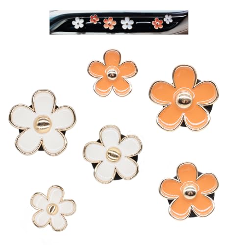 ORIESSE 6pcs Daisy Flower Air Vent Clips Car Air Fresheners White Orange Cute Daisy Car Decor Girly Car Accessories for Women Sparkle 33cm3cm25cm Flower Car Vent Clips Refillable Car Diffuser - Image 1