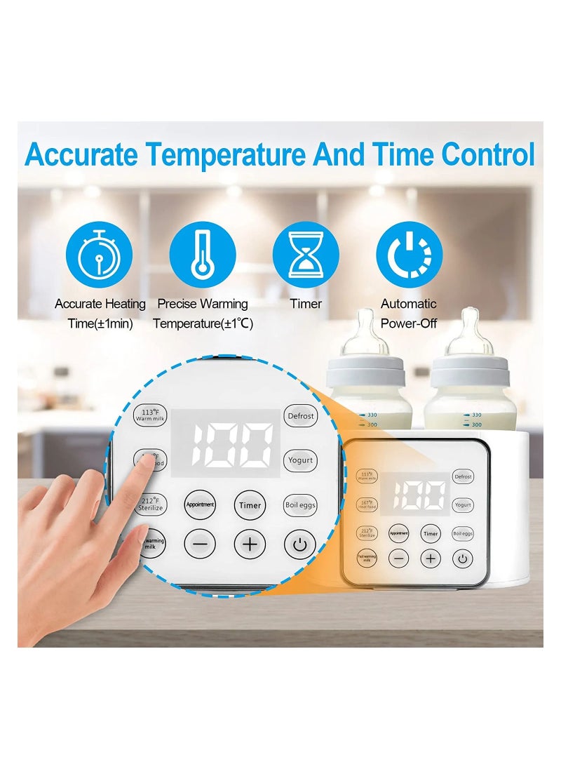 Baby Bottle Warmer, 9 in1 Fast Milk Warmer Babies Food Heater and Defrost, Double Bottle Warmer with BPA-Free, LCD Display, Timer and 24H Temperature Control for Breastmilk and ​Formul