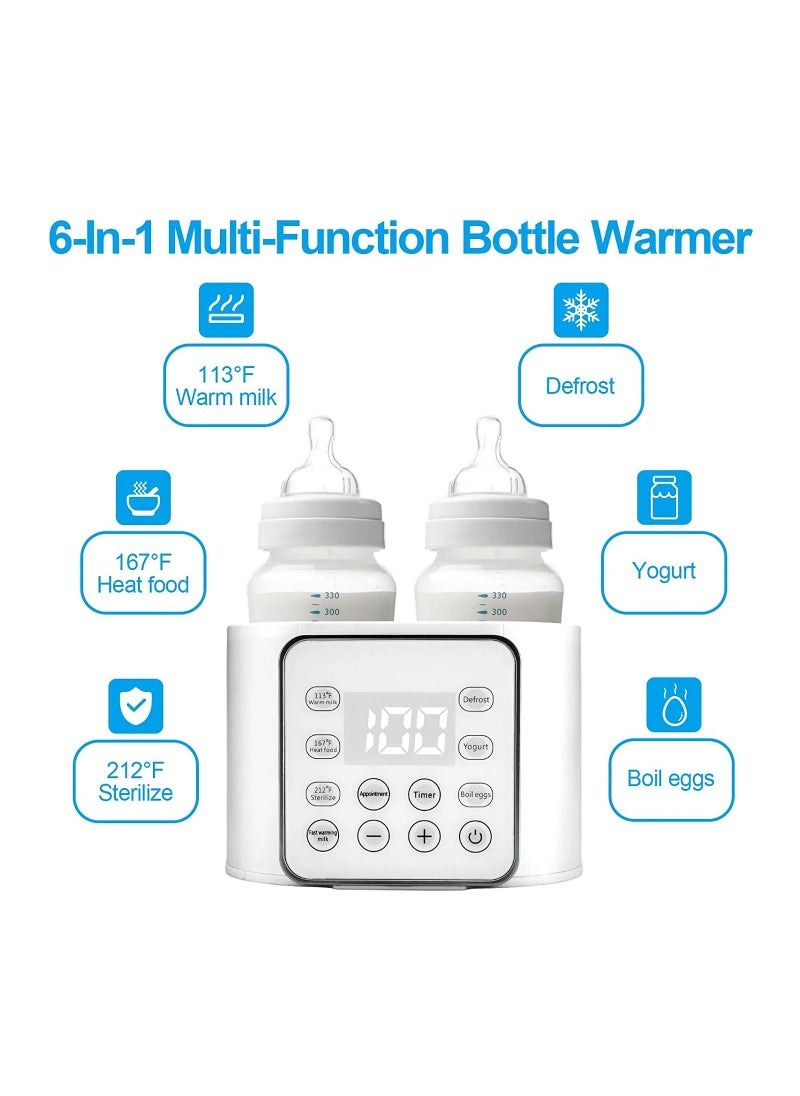 Baby Bottle Warmer, 9 in1 Fast Milk Warmer Babies Food Heater and Defrost, Double Bottle Warmer with BPA-Free, LCD Display, Timer and 24H Temperature Control for Breastmilk and ​Formul