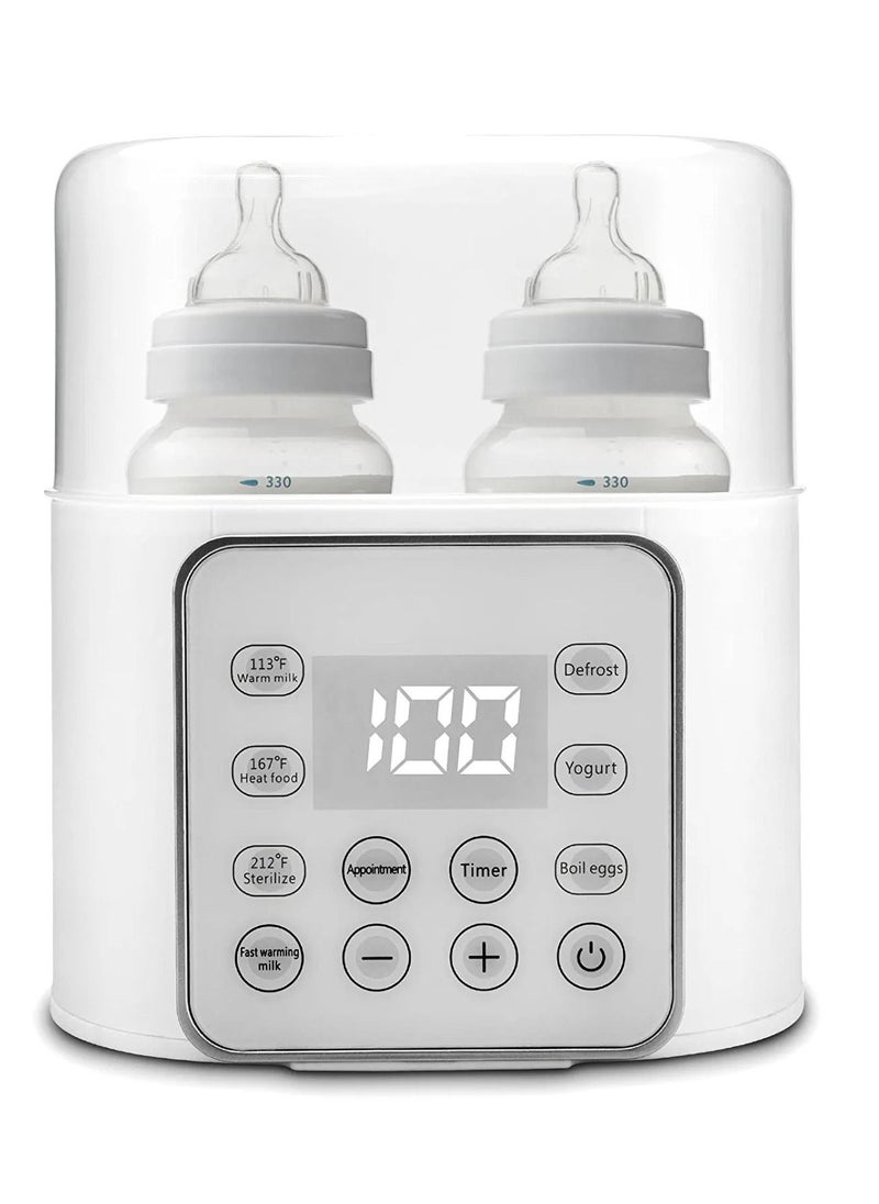 Baby Bottle Warmer, 9 in1 Fast Milk Warmer Babies Food Heater and Defrost, Double Bottle Warmer with BPA-Free, LCD Display, Timer and 24H Temperature Control for Breastmilk and ​Formul