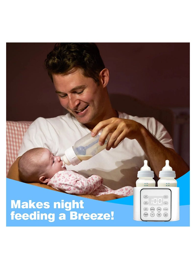 Baby Bottle Warmer, 9 in1 Fast Milk Warmer Babies Food Heater and Defrost, Double Bottle Warmer with BPA-Free, LCD Display, Timer and 24H Temperature Control for Breastmilk and ​Formul