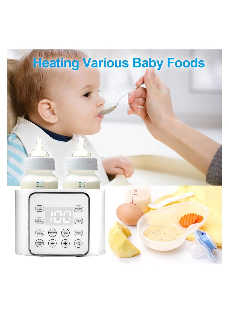 Baby Bottle Warmer, 9 in1 Fast Milk Warmer Babies Food Heater and Defrost, Double Bottle Warmer with BPA-Free, LCD Display, Timer and 24H Temperature Control for Breastmilk and ​Formul