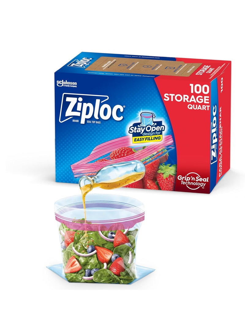 Ziploc Ziploc Quart Food Storage Bags, Grip 'n Seal Technology for Easier Grip, Open, and Close, 100 Count  - Image 1