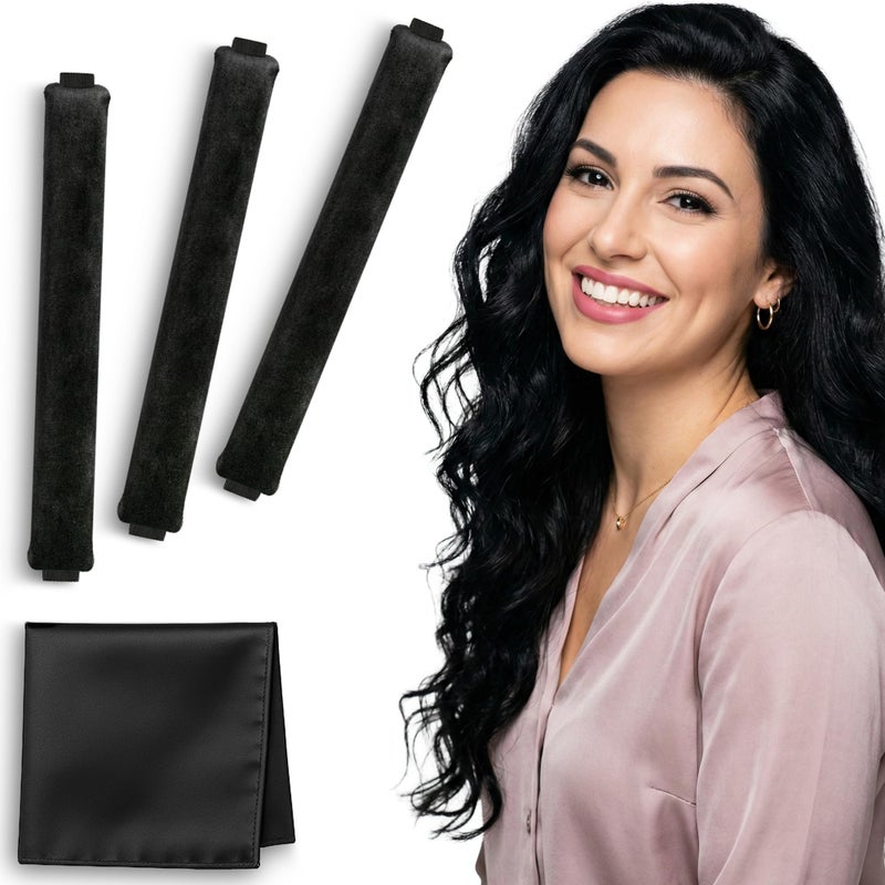 VISOFO Overnight Blowout Rods | Heatless Curls for Long or Short Hair Rollers Blow Out Curling Rod No Heat Flexi Foam Tubes Silk Satin Velvet Soft Curlers to Sleep In Tools Set by VISOFO (Black, 3 Set) - Image 1