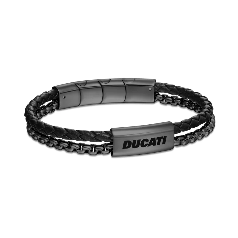 Ducati Drifter Black Leather with Black Chain Bracelet for Men