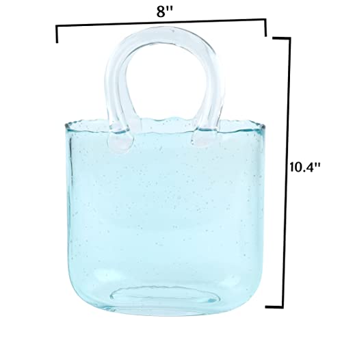 OLEEK Purse vases for Flowers (Handmade) Glass Bag vase -10 Inches- Blue for centerpieces & Fish Bowl - Handbag Unique Flower vase Decorative - Glass Handbag for Cute Room Decor - Image 3