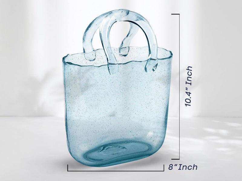 OLEEK Purse vases for Flowers (Handmade) Glass Bag vase -10 Inches- Blue for centerpieces & Fish Bowl - Handbag Unique Flower vase Decorative - Glass Handbag for Cute Room Decor - Image 2
