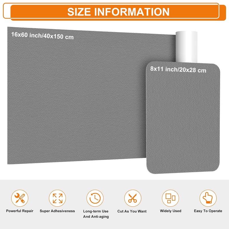 Cahomo Self-Adhesive Leather Repair Patches Tape for Couches - 8x11 inch, Vinyl & Leather Repair Kit for Furniture, Car Seats, Handbags, Jackets - Dark Grey - Image 2