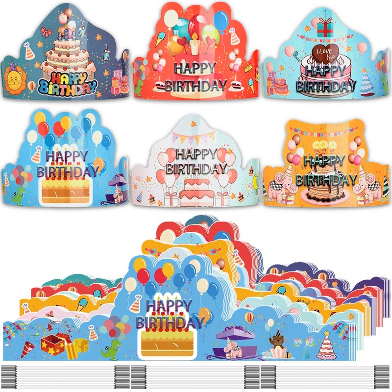 ARTLYMERS Birthday Crowns for Kids, 30 Pack Assorted Designs Paper Crowns, Classroom Birthday Hats, VBS Party Decor Adjustable Elastic Band, Reusable, Ages 15-28 inches, Multiple Colors - Image 1