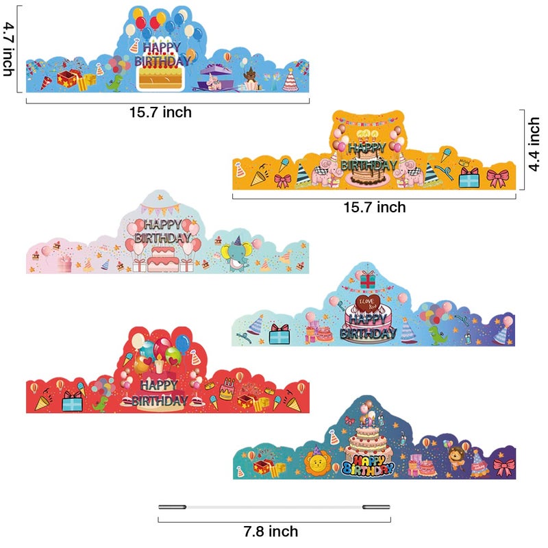 ARTLYMERS Birthday Crowns for Kids, 30 Pack Assorted Designs Paper Crowns, Classroom Birthday Hats, VBS Party Decor Adjustable Elastic Band, Reusable, Ages 15-28 inches, Multiple Colors - Image 2
