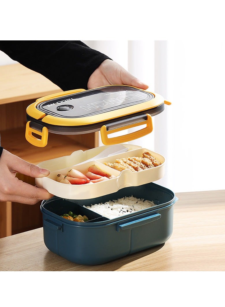 1200ml 2-Layers Sealed Lunch Box Fruits Student Office Worker Microwavable Bento Box with Fork Spoon (Without Chopsticks)  - Image 3