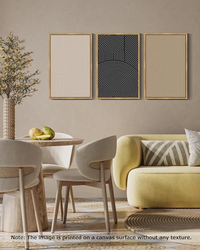 Drsoum MidCentury Modern Framed Wall Art Large 16x24in Minimalist Abstract Boho Neutral Line Wall Decor Geometric Artwork Kitchen Dining Room Natural Framed - Image 3