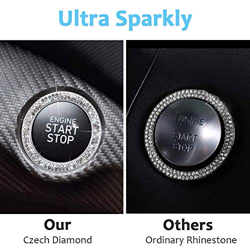 ToBeQueen Car Bling Ring Crystal Car Stickers Rings Womens Car Decals,2Pcs Push Start Button Bling Ignition Ring Sticker,Bling Car Interior Accessory for Women,Silver - Image 3