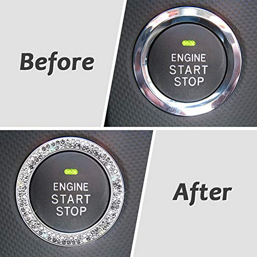 ToBeQueen Car Bling Ring Crystal Car Stickers Rings Womens Car Decals,2Pcs Push Start Button Bling Ignition Ring Sticker,Bling Car Interior Accessory for Women,Silver - Image 2