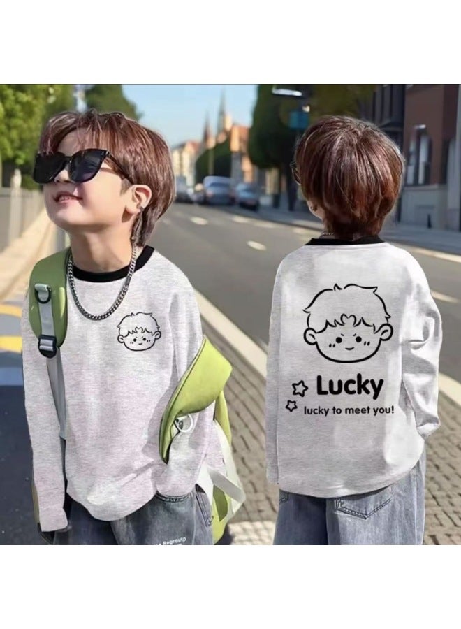 Pure Cotton Boys' Long Sleeve T-shirt, New Style For Spring And Autumn, Round Neck Children's Casual Base Layer, Baby Top, Korean Style Kids' Clothing