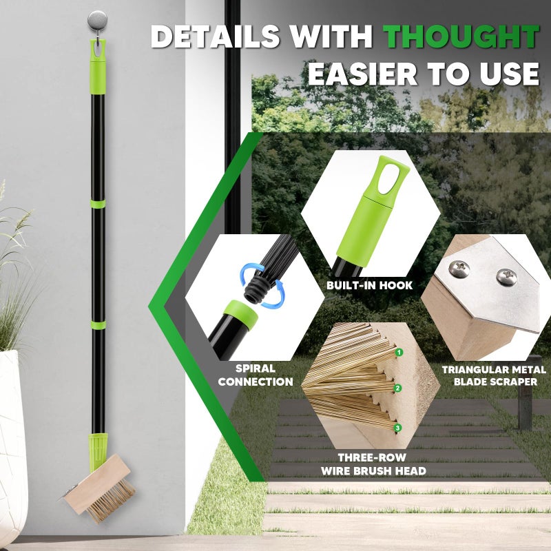 Sbestily Patio Weed Remover Tool Long Handle Wire Brush Scraper for Paving - Image 2