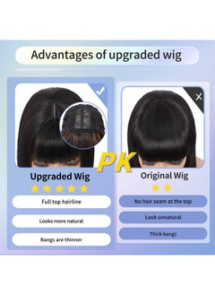 Kalyss Kalyss Short Bob Wigs with Hair Bangs Black Wigs with Brown Highlights Heat Resistant Synthetic Straight Full Head Hair Wig for Women Natural Looking for Daily Wear  - Image 4
