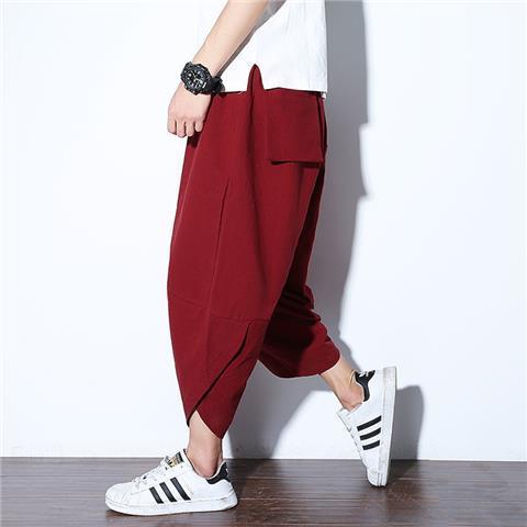 Summer Lantern Mens Wide Leg Small Feet Loose plus size Chinese Style Cropped Beach Harlan Casual Shorts K77 Lotus  - Image 5